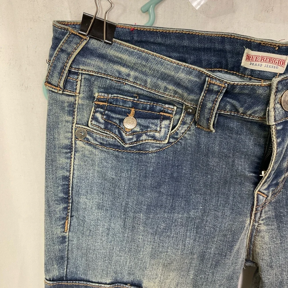 True Religion Medium Vintage Becca Low Rise Cargo Bootcut Denim Jeans Size 29 - Picture 6 of 13